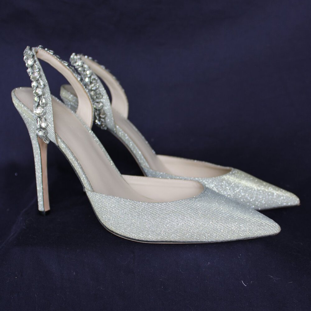 AMINAH Abdul Jillil SOLEIL SLINGBACK rhinestone stilleto metallic silver heels